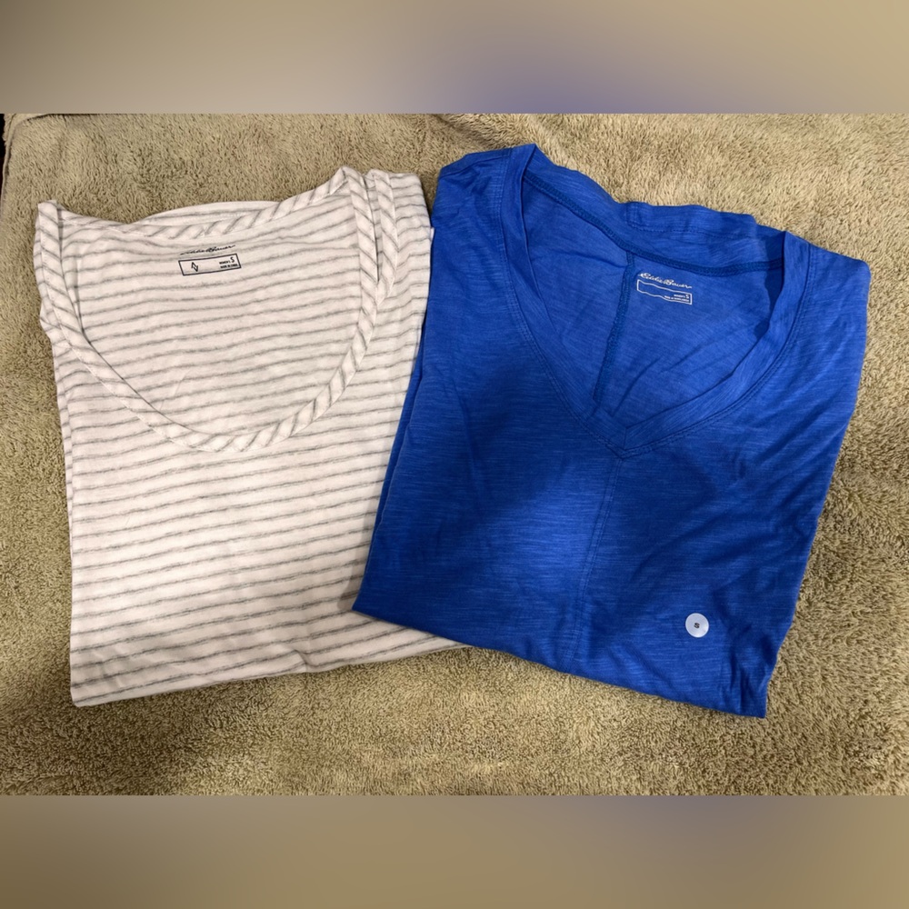 Lot of 2 Bauer Blue and White Striped Short Sleeve Tees New With Tags $85 retail
